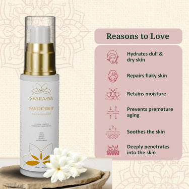 Svarasya Panchpushp - The Ancient Skin Hydration Lotion For Face with Natural ingredients | Retaines moisture upto 8 hours | Hydrates dull and dry skin | Non-greasy, lightweight, and dewy finish | For soft & glowing skin (Moisturizer, 50 Ml)